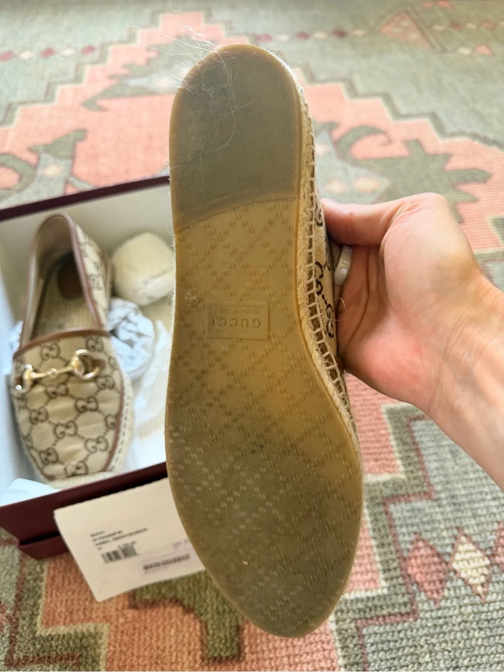 Gucci Beige Camel GG Canvas Horsebit Espadrille Loafers